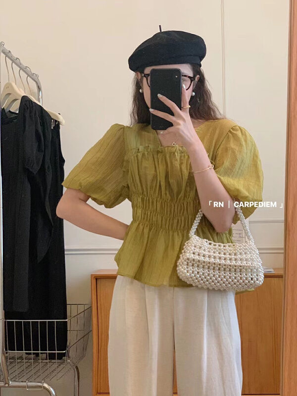 [RN] Korean French retro square neckline waist shirt (only selling small shirts) 81351\ll
