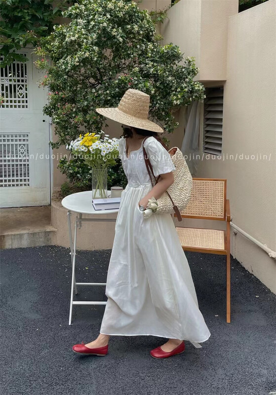 [multi gold] temperament square neck bubble sleeve dress 7200\hjy