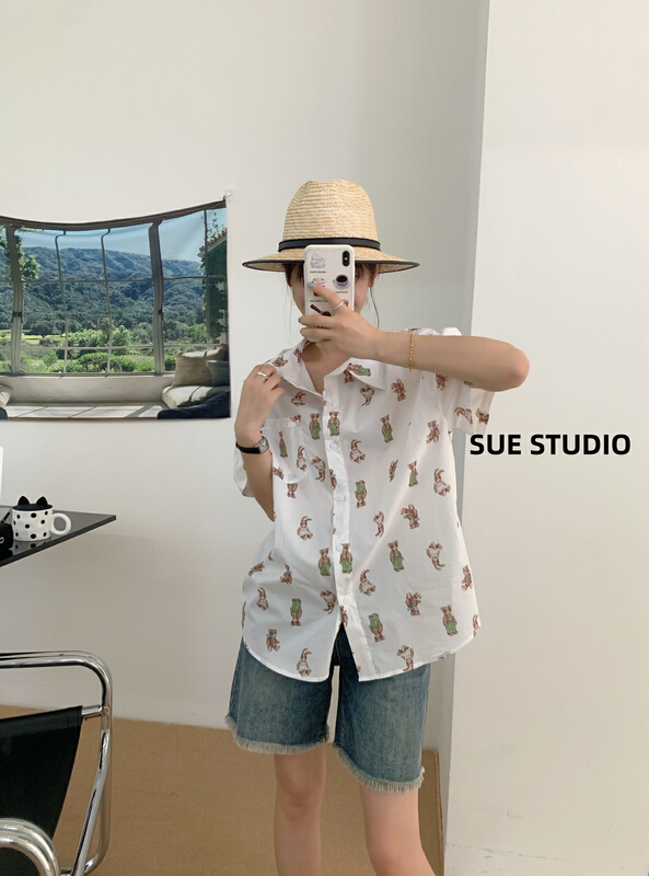 [Sue studio] cute bear loose shirt 22292\zjy