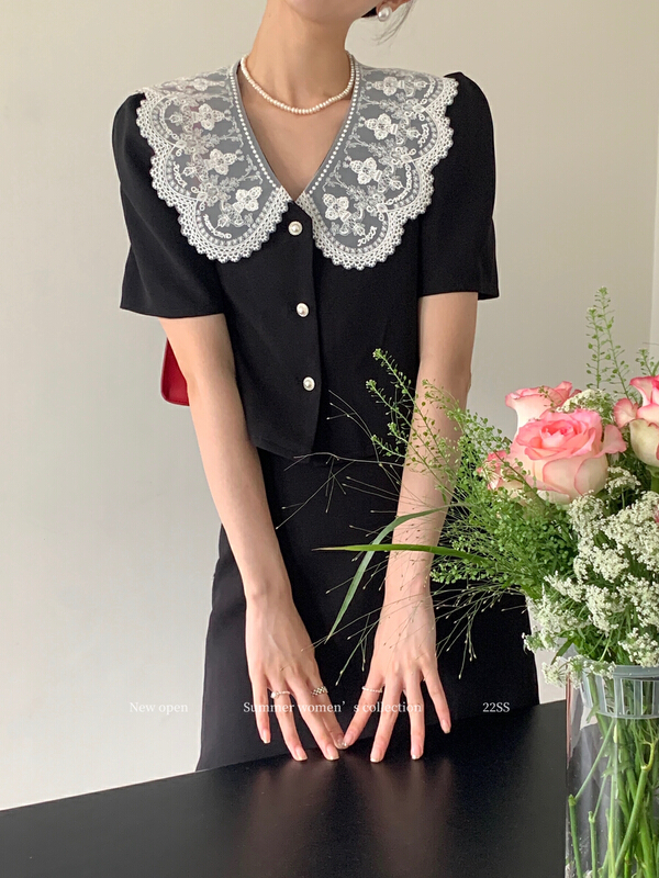 [new open] temperament V-neck lace splicing shirt xm22912\zxx