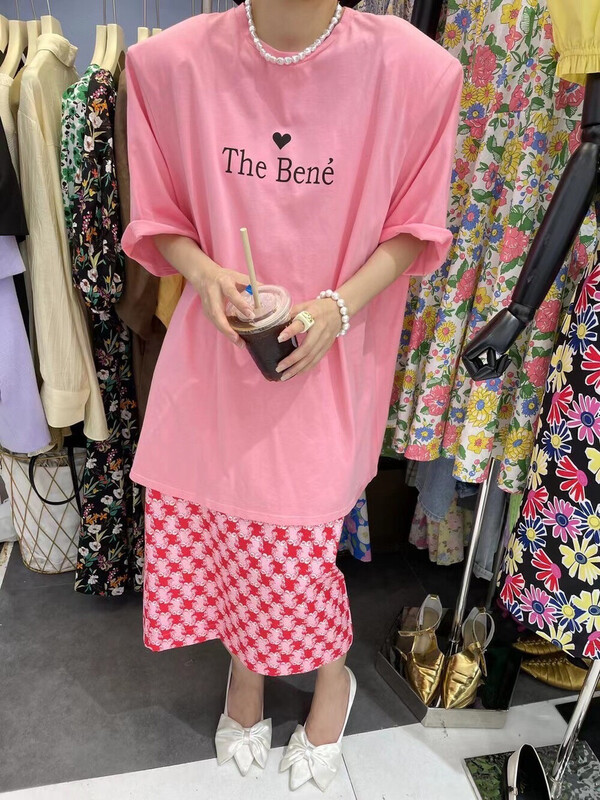 [77.studio] back split letter printed Pullover short sleeve T-shirt 0207\wtt