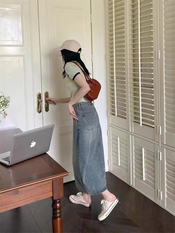 [runway girl] Korean split denim skirt 6837-1\zjy