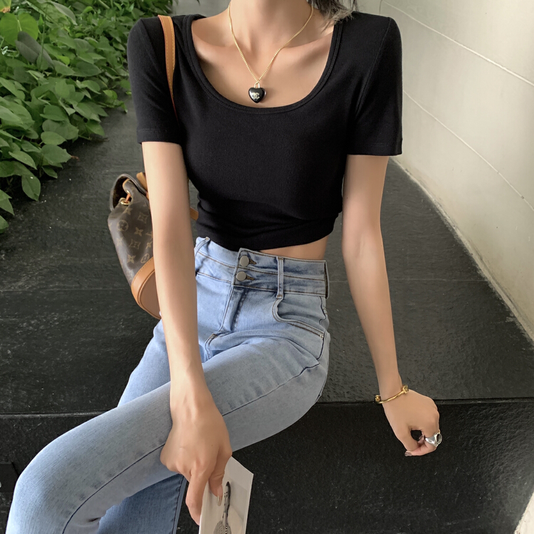[Yuanxi] U-neck short net color short sleeve T-shirt ys3-3011\lsl