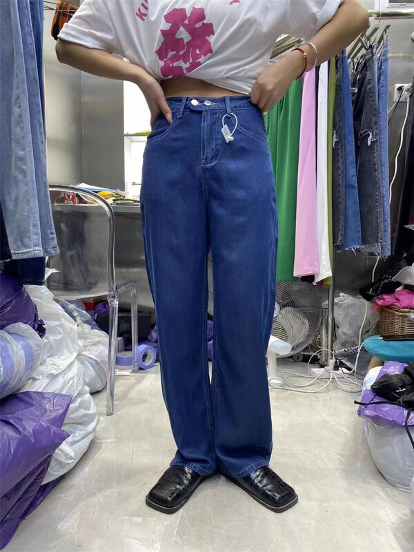 [yuan color] Korean elastic waist straight tube skinny jeans 3679\lsw