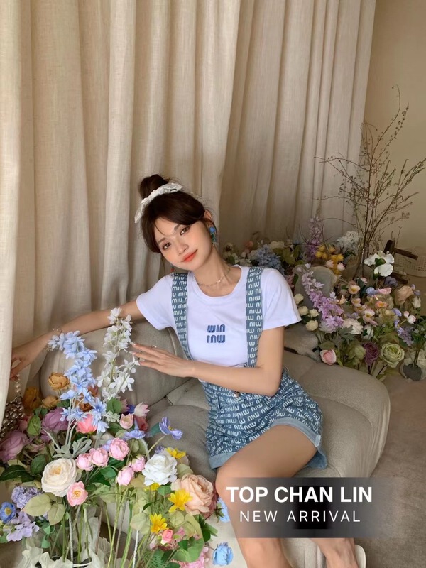 [top Chan Lin] casual simple letter embroidered short sleeve T-shirt 95198-1\jj