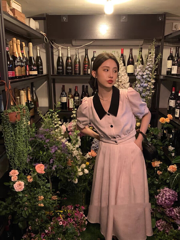 [jun.t] small fragrance style Lapel shirt + high waist skirt suit 6192\pcz