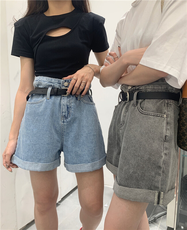 Original price 88.99! [t-platform] loose and versatile Korean denim shorts with rolled hem (with belt) 8526\cqw