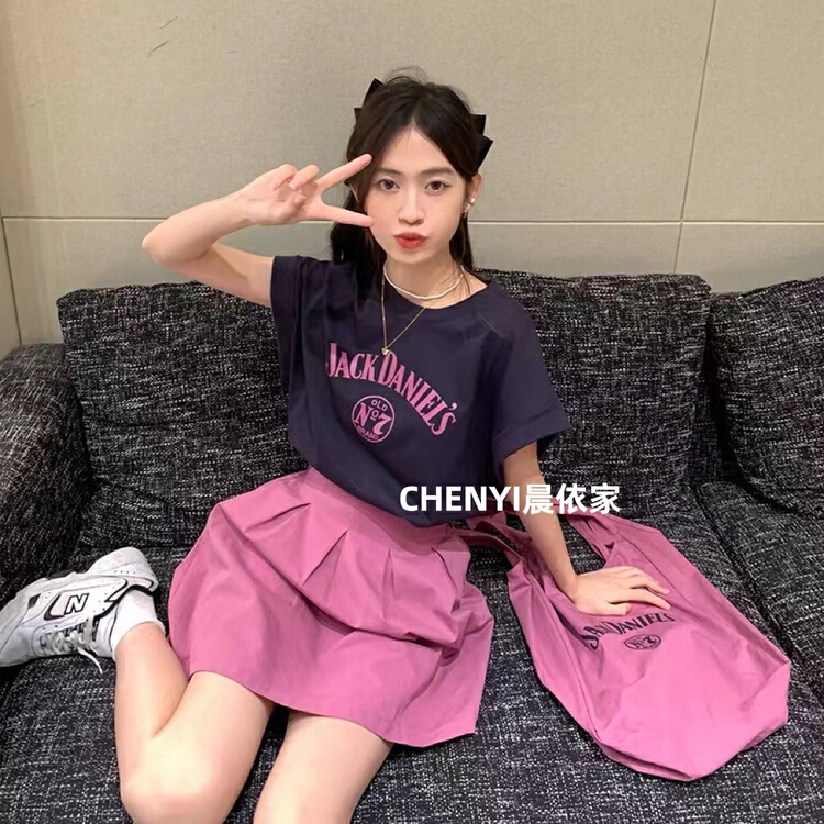 [Chenyi] letter fashion short sleeve T-shirt + loose slim skirt + Fashion Shoulder Bag Set e1013\xyy