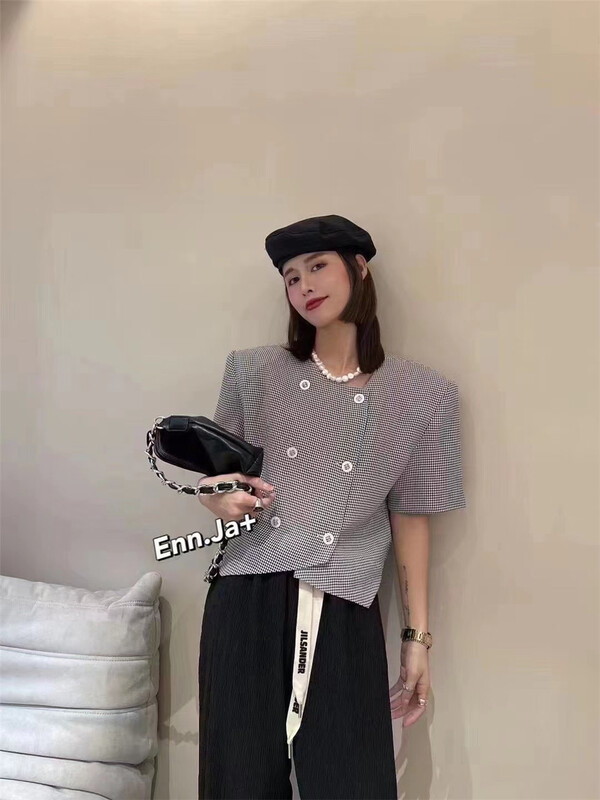 [Korean C family] Korean Plaid simple and versatile shirt 6774\pcz