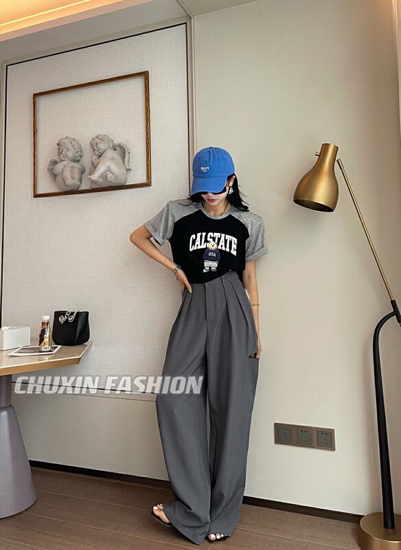 [c.x Chuxin] broken hole, vertical feeling, advanced feeling, floor dragging casual pants k831\wtt