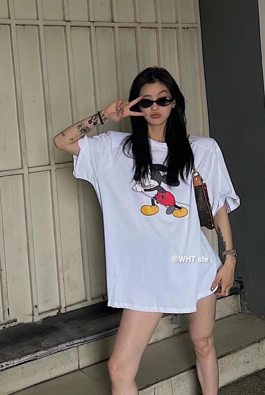 [wht] front and back Mickey print versatile round neck short sleeve T-shirt 5079\wtt