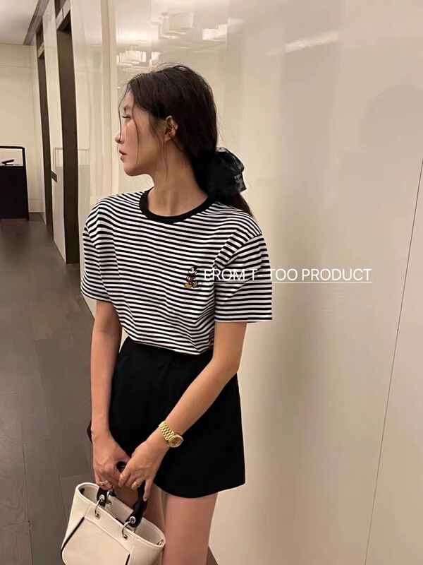 [HH &miss Lai] crew neck stripe comfortable short sleeve T-shirt 6681-1\l
