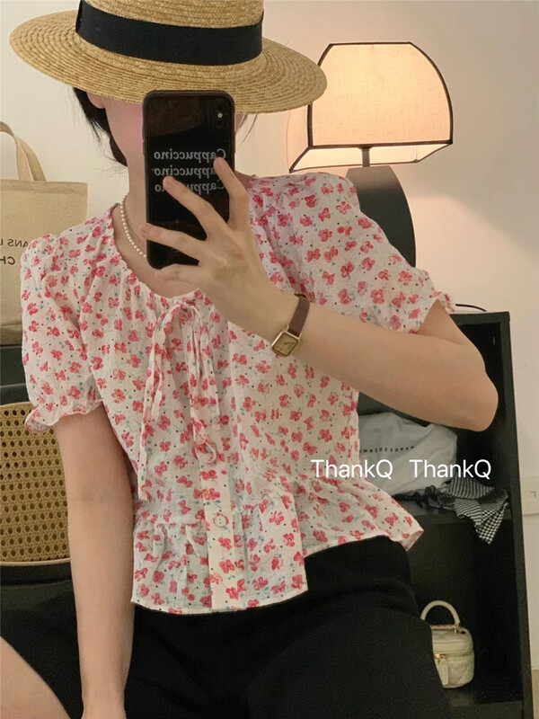 [thankq] Korean floral fresh shirt 6891\zjy