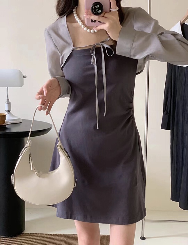 [jelly house] short lace up blouse + slim suspender dress set 9032\hbx