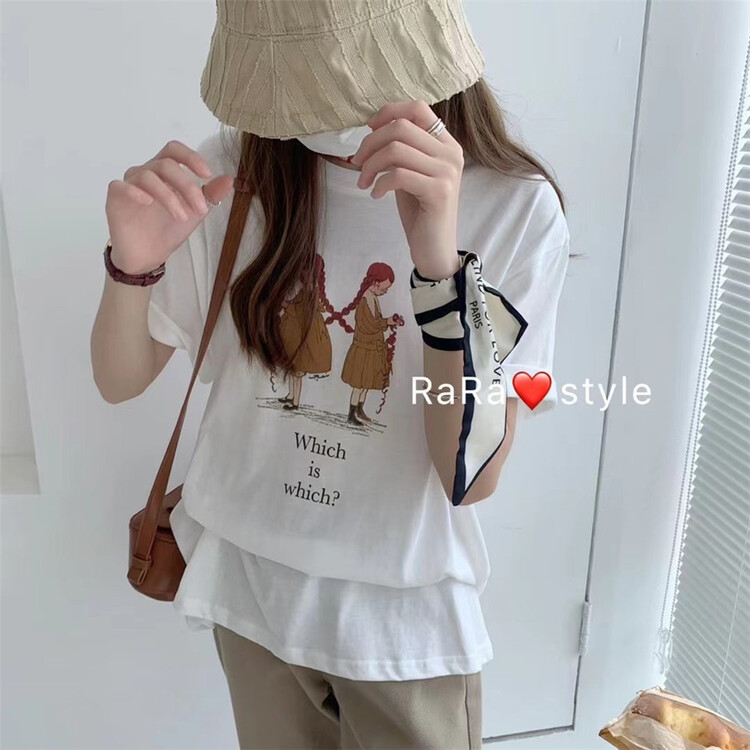 [rara] casual simple twin print short sleeve T-shirt 19070-10\lsl