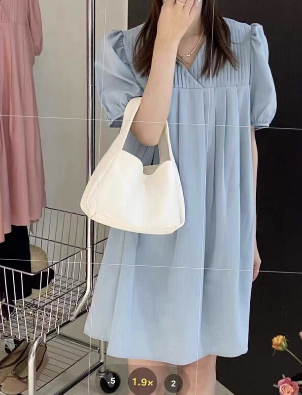 [Daidai] sweet solid color crimped bubble sleeve loose dress 4798\hbx