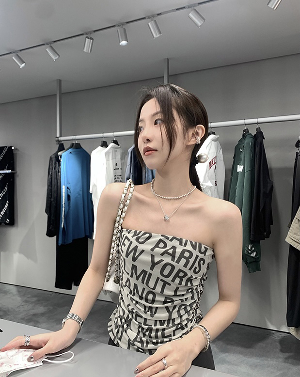 [savage] retro pleated waist with thin lettered print bra short tank / sling e8326\wpl