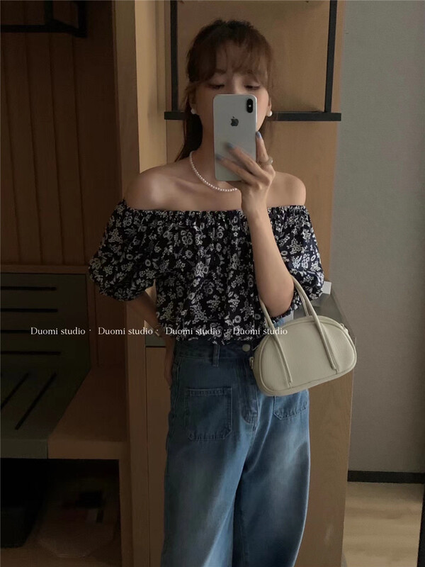 [Duomi at the end of July] French style one shoulder floral shirt 2125\hbx