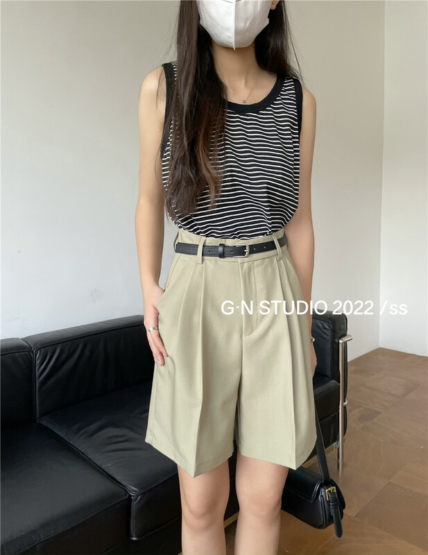 [g · n] Korean version simple five point trousers (with belt) ys1-13518\hjy