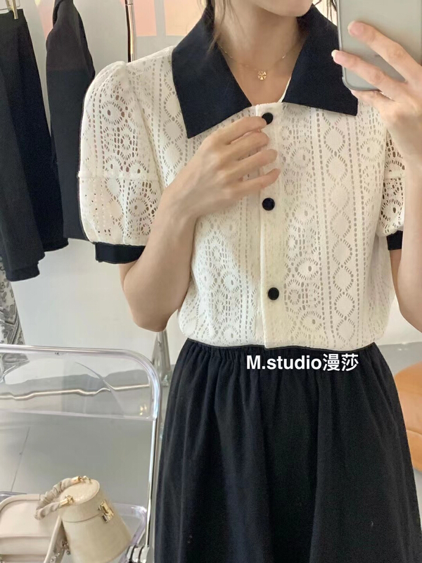 [MSTUDIO MANSA] Korean version contrast collar lace blouse 880\ll