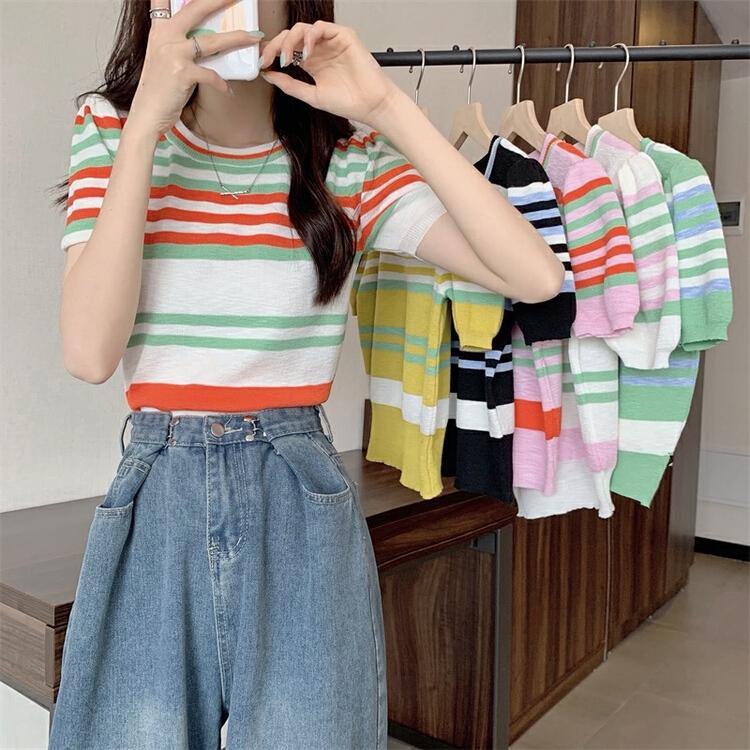 [f · P] sweet stripe slim fit short T-shirt 55002\hbx