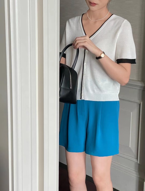 [feeding] commuting simple V-neck knit shirt with contrast edge ys3-651\cls