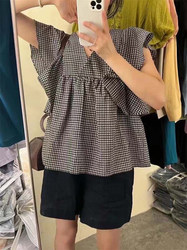 [m.zi studio] fashion V-neck fresh and simple shirt 5911\hbx