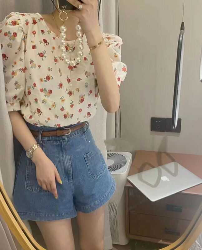 [I-D] Korean versatile floral bubble sleeve shirt ys8223\ll