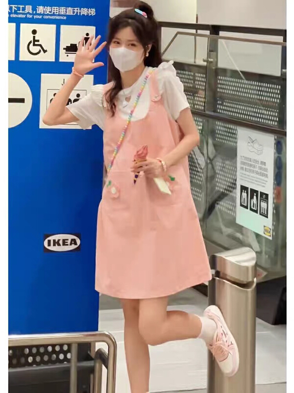 [Huaxi] design shirt + Embroidered Denim strap dress set 9118\pcz
