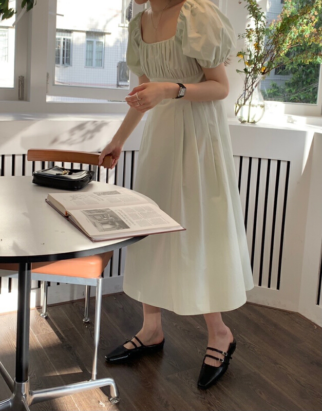 [Gabrielle] bubble sleeve long dress b2274\zxl