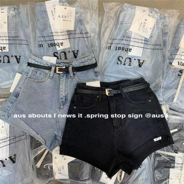【 aus 】 cuffed loose and versatile denim shorts (with belt) 6912\lsw