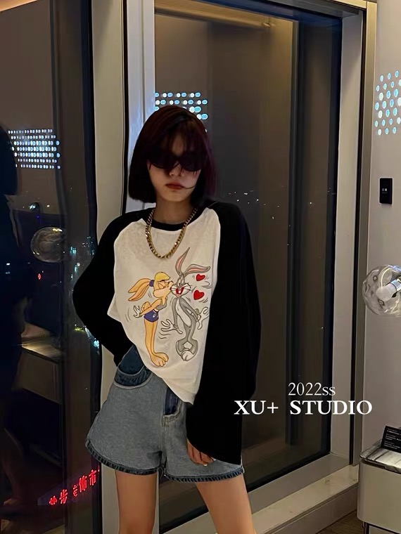 [Lala] Bunny Bunny print contrast raglan sleeve sunscreen shirt 3113\wtt