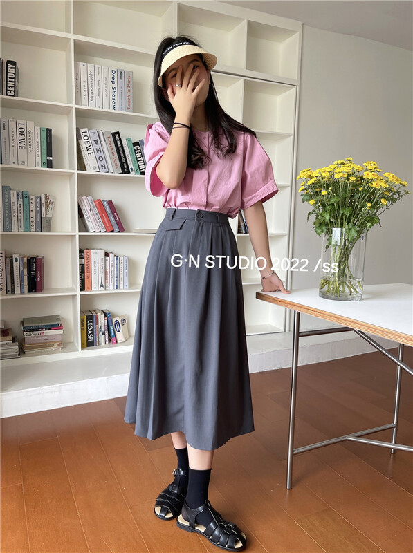 [g · n] Korean version elastic waist high waist umbrella skirt 19038\hjy