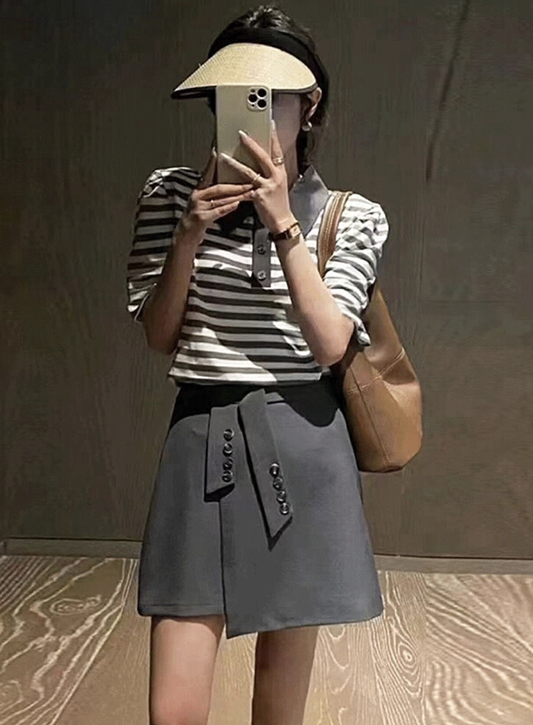 [ange RuRu] button decorative Hip Wrap aging A-line skirt 363\zjy