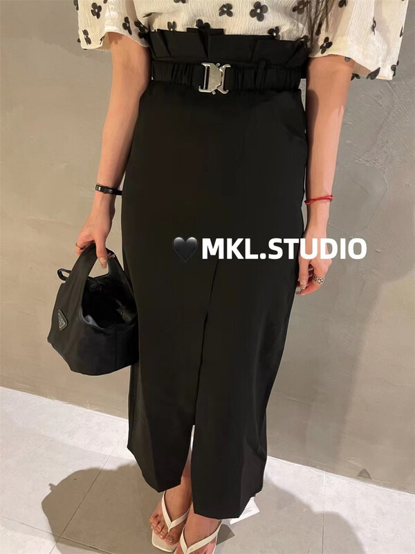 [Mikala] high waist split skirt (with belt) 1008\pcz