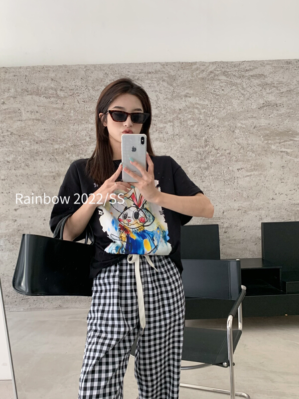 [rainbow] cartoon letters casual loose short sleeve T-shirt 08205\wtt