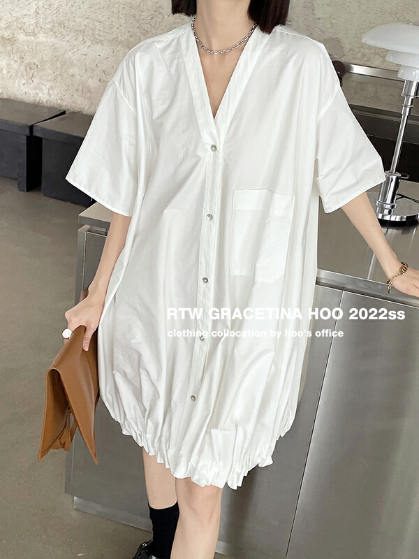 [gracetina Hoo] specially designed hem simple V-neck dress ly6182\zxl