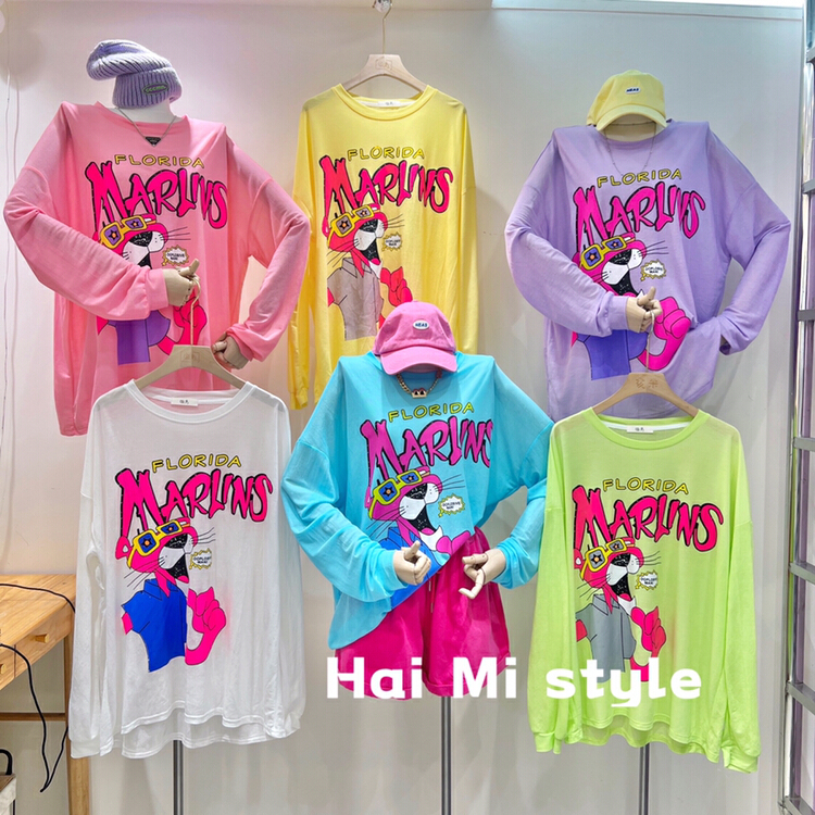 【 Haimi 】 round neck versatile printed casual sunscreen shirt 1878\wtt