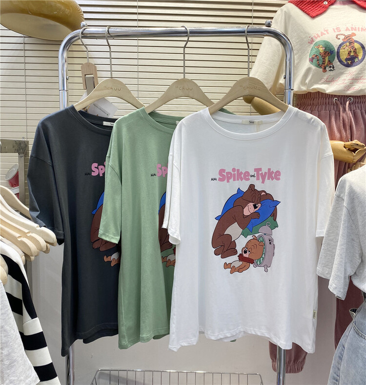 [chuu] funny cartoon printed round neck short sleeve T-shirt 61211\hbx