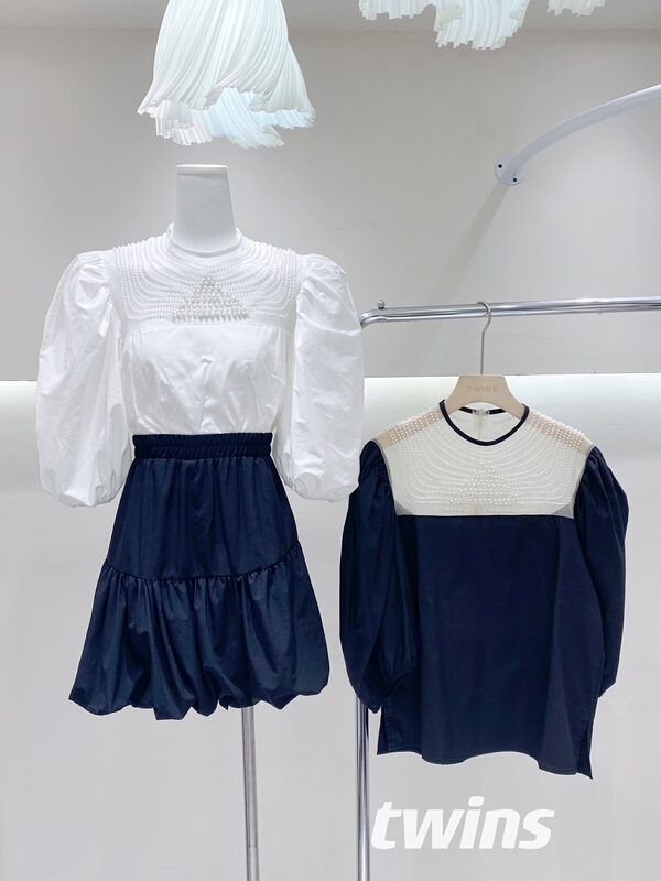 【 twins 】 heavy industry nail bead bubble loose sleeve shirt 8871\hjy