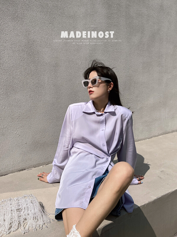New year in early spring! [OSHA madeinost] advanced feeling shoulder pad loose two wear medium length shirt 86182\ll