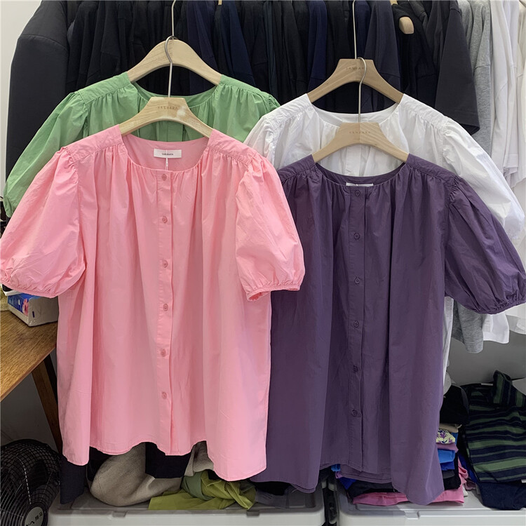 [sanbara] bubble sleeve Korean simple shirt 9555\lsw