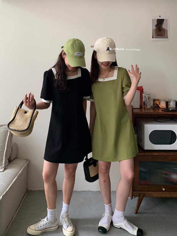 [B plus] square neck thin contrast dress 22-393-2\hbx