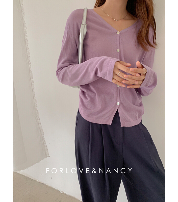 [FN] V-neck pleated multicolor versatile knitted cardigan (with non detachable ribbon) lb2ma1335\cqw