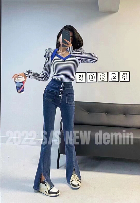 [-5kg] high waist button high elastic micro pull jeans 3082-2\ll