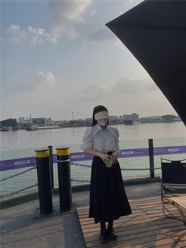[semi plain] Korean solid color medium length pleated skirt u532\zsy
