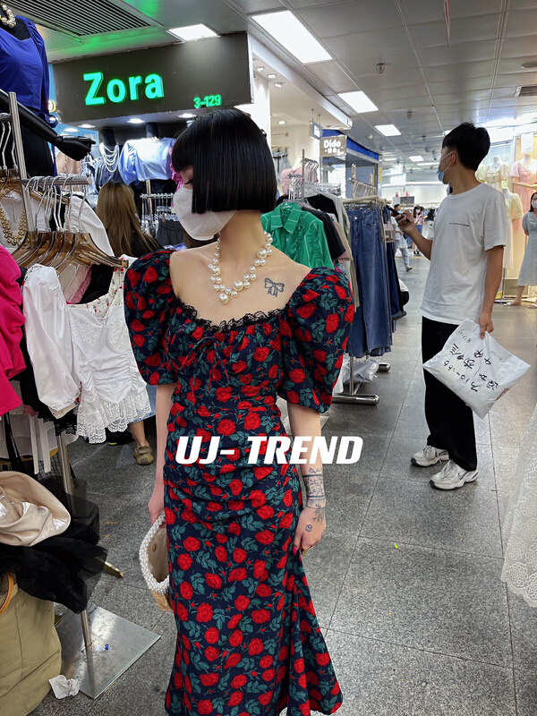 [ujtrend] temperament floral design back tie rope dress 920\wtt