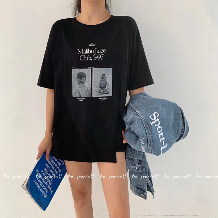 Original price 54.14! New year in early spring! [be your self] Korean European and American design front slit short sleeve T-shirt t66063\lsl