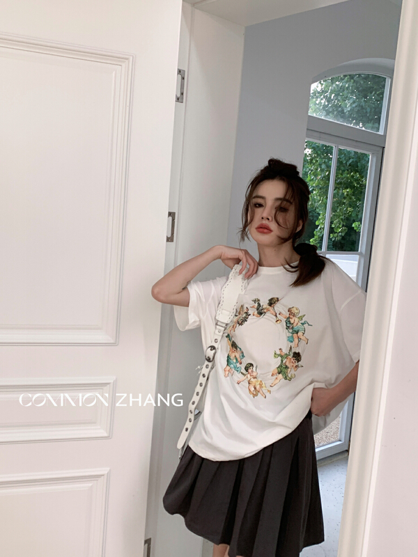 【CZ ZHANG】印花寬鬆百搭短袖T恤  62621#  JHY