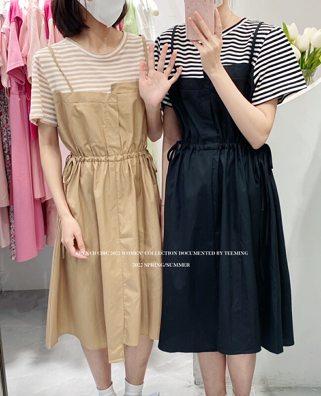 [teem ing] design fake two stripe dress 22t350\hjy